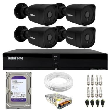 Imagem de Kit 4 Câmeras Bullet Black Tudo Forte TF 2020 B Full HD 1080p com Visão Noturna 20M Proteção IP66 + DVR Tudo Forte TFHDX 3304 4 Canais + HD 500GB