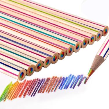 Imagem de Xeahung 12 lápis de cor arco-íris, 7 cores em 1, lápis de madeira para desenho artístico, lápis de cor para adultos, cores sortidas para desenho e colorir (12)