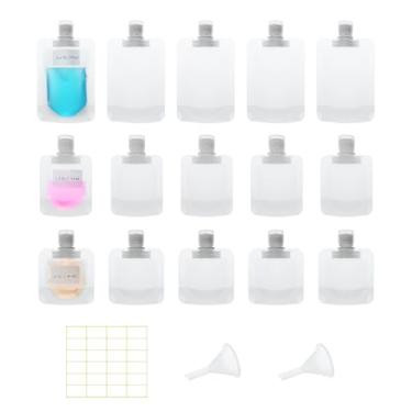Imagem de Mulaibdin 15 unidades de bolsas de viagem para artigos de higiene pessoal recarregáveis, sacos de viagem portáteis com etiquetas, recipientes de viagem para shampoo condicionador (30 ml/50 ml/100 ml)