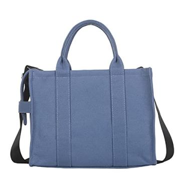 Imagem de NCDUANSAN Sacola de lona grande simples bolsa de compras de um ombro bolsa feminina impressão de letras viajante moda mensageiro, Azul