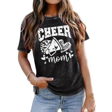Imagem de Camiseta Mamãe Cheer Mom: Camiseta de manga curta com estampa Acid Wash Mom - Camiseta vintage envelhecida Mama, Preto, P