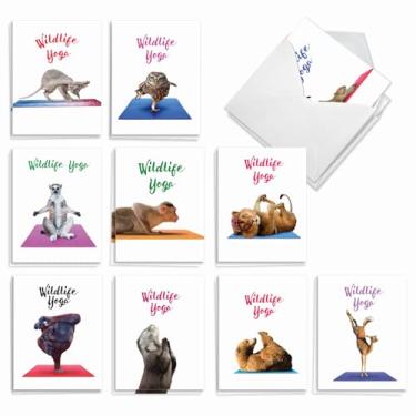 Imagem de The Best Card Company - 20 cartões de animais de ioga em branco (10 x 5,12 polegadas) - Conjunto infantil para todas as ocasiões (10 designs, 2 cada) - Wildlife Yoga AM7030OCB-B2x10