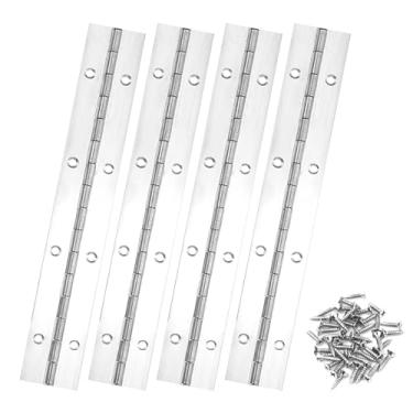 Imagem de 4 peças dobradiças de piano prata de 20 cm de aço inoxidável resistente 304 dobradiças contínuas com furos dobradiça de armário de metal 1 cm espessura da folha, 3 cm de largura aberta, 1/20.3 cm de