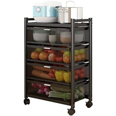 Imagem de Prateleiras de armazenamento giratórias para cozinha, cestos de armazenamento de fio de metal, com rodas para cozinha, sala de estar, banheiro, rack de frutas e vegetais com gaveta, rack de