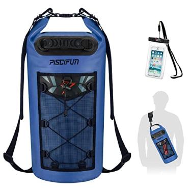 Imagem de Bolsa seca Piscifun, mochila flutuante impermeável de 20 L com capa de telefone impermeável para passeios de barco, caiaque, pesca, azul safira 20 L