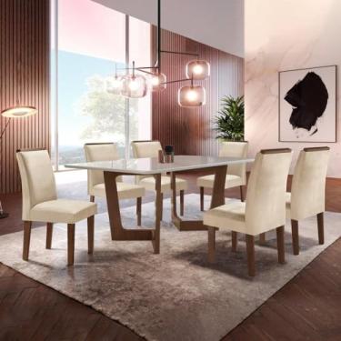 Imagem de Conjunto Sala De Jantar Nápoles Tampo Vidro/mdf com 6 Cadeiras Luísa Smart Plus Cel Móveis Chocolate/off White/bege