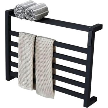 Imagem de Rack de secagem de toalhas aquecido elétrico, radiador de toalheiro aquecido de fibra de carbono inteligente doméstico 80 W, aquecedor de toalhas de parede de aço inoxidável com temporizador