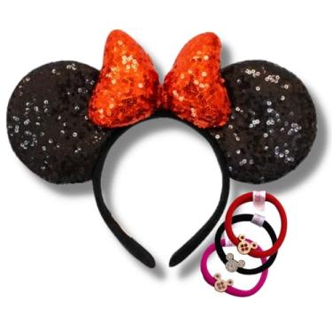 Imagem de Tiara Minnie Orelha KIT Arquinho Arco Diadema Orelhinha Coroa Brilhante + 1 Elastico de Cabelo (Classica)