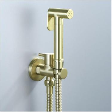 Imagem de Pulverizador de bidê portátil para vaso sanitário, kit de pulverizador de bidê portátil de ouro escovado para montagem na parede Pulverizador de bidê portátil de latão Acessório de bidê de a