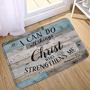 Imagem de QWRSMYX Tapete de banho com citação inspiradora, placa de madeira rústica, porta de celeiro, casa de fazenda, palavras motivacionais, frases de provérbio, decoração vintage, tapetes de banheiro do