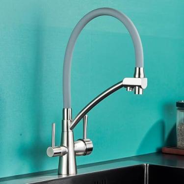 Imagem de Torneiras de cozinha filtradas Torneira de cozinha de purificação Torneira de cozinha com filtro de água de rotação 360 para cozinha Torneiras de cozinha de três vias Torneira, B Brush Nick Grey 2