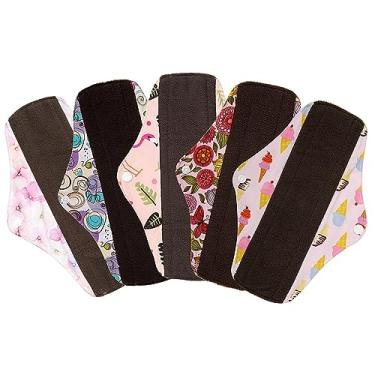 Imagem de ReUseLife Pacote com 5 almofadas menstruais de pano de bambu de carvão de 25 cm, almofadas sanitárias reutilizáveis, forro de calcinha lavável, sem perfume