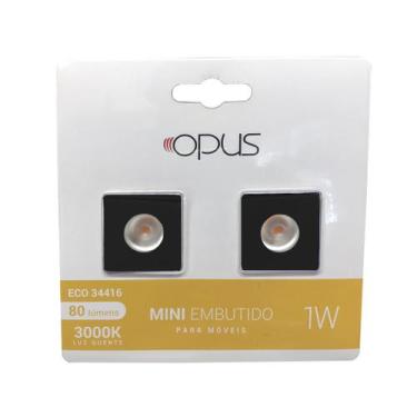 Imagem de Mini Spot Embutir P/ Moveis Quadrado Preto 1W 3000k Bivolt - Opus