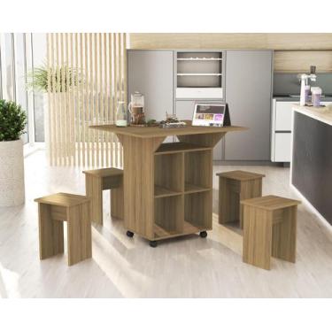 Imagem de Mesa Dobrável c/ Bancos Vira Aparador Multiuso Bar MDF Annie - Anyben,