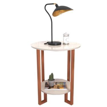 Imagem de Mesa De Apoio Redonda 2 Tampos Pés Cobre - Off-White - RDS