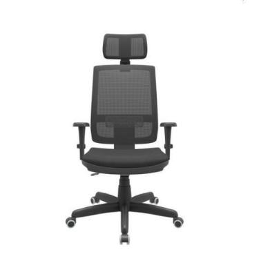 Imagem de Cadeira Presidente Brizza Back 3D Crepe Apoio Plaxmetal Pret