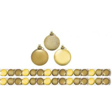 Imagem de Super Kit 30 Bolas De Natal Glitter, Lisa e Fosca Dourada 4cm - Rio Ma