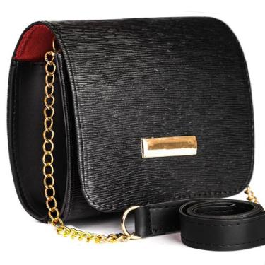 Imagem de Bolsa Feminina Transversal Baú Pequena Preto Com Corrente - Guceer