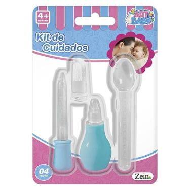 Imagem de Kit Cuidados do Bebê Aspirador Nasal Conta Gotas Escova Colher Dosador