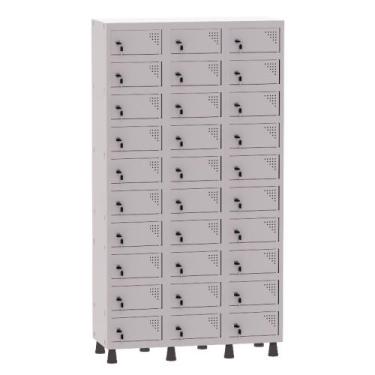 Imagem de Armário Porta Objetos de Aço 3 Vãos 30 Portas Fechadura Pandin 1,90 m 