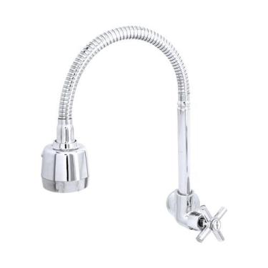 Imagem de Torneira Cozinha Parede Tubo Gourmet Flexível Duplo Jato Metal Luxo - 