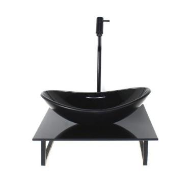 Imagem de Kit cuba de vidro oval 10mm com tampo de vidro 40cm x 40cm preto full 