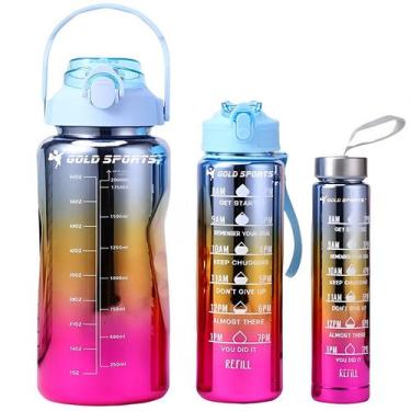 Imagem de Kit 3 Garrafas Squeeze Plástica Gold Sports Degrade  Adesivos BPA-FREE