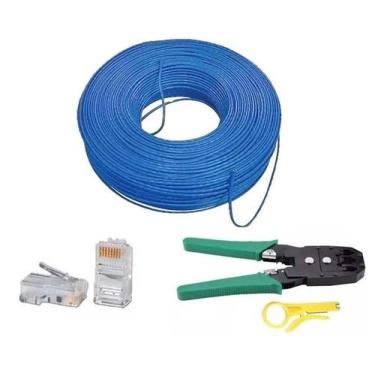 Imagem de Cabo para Rede Internet ou CFTV 50 Metros + Alicate Crimpador e 10 Con