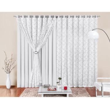 Imagem de Cortina para Varão Yasmin 3,00 x 2,50 Metros Alt Renda e Malha - Branc