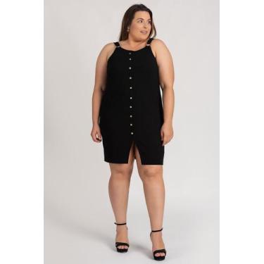 Imagem de Vestido Feminino Plus Size Canelado Aplique Botões Fivela Alças - Sere