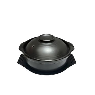 Imagem de Caçarola de barro de grés preto com tampa e bandeja para sopa, forno de forno seguro e resistente ao calor (740 ml)
