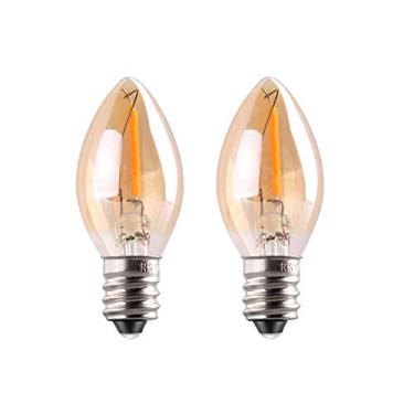 Imagem de Lâmpada noturna C7 LED, base de vela Edison estilo clássico E12, lâmpada de filamento LED de 0,5 watts, lâmpada de substituição de luz de sinal, equivalente a 4 watts 5 watts, vidro âmbar 2200K, 50 lm, pacote com 2