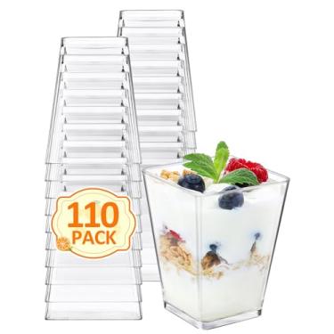 Imagem de NEEBAKE Pacote com 110 copos de sobremesa de plástico de 140 g – Copos de Parfait, mini copos transparentes para sobremesa, copo pequeno para pudim, mousse, aperitivos