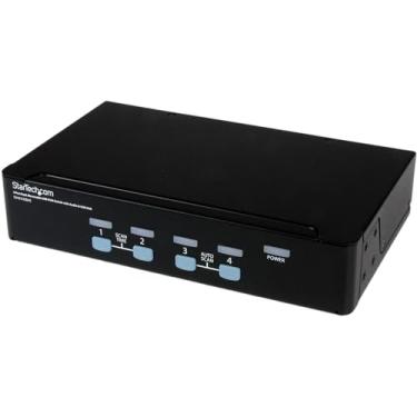 Imagem de StarTech. Comutador KVM USB montável com 4 portas com hub de áudio e USB - KVM/áudio/interruptor USB - 4 x KVM/áudio/USB - 1 usuário local - desktop - SV431USBAE, preto