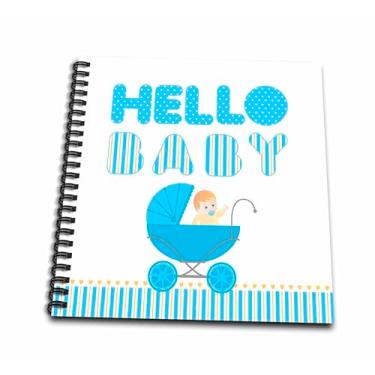 Imagem de 3dRose db_156660_1 Carrinho de bebê azul BAX Boy e Hello BAX Mensagem em listras azuis e amarelas com livro de desenho de bolinhas, 20 x 20 cm