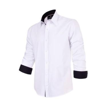 Imagem de Camisa Social Masculina Branca / Preta Slim - DINASTIA