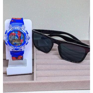 Imagem de Kit Relógio Infantil Digital Pisca Led Toca Musica Super Heróis + Ócul