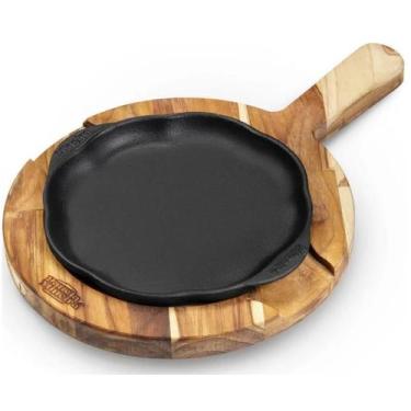 Imagem de Chapa 20cm em Ferro Fundido com Suporte de Madeira Panela Mineira Forn
