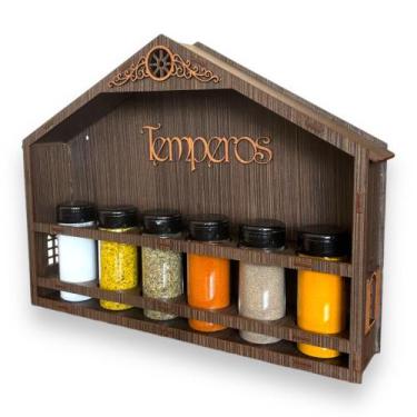 Imagem de Porta Tempero Cozinha Com 6 Potes Para Mesa Bancada ou Parede Casinha 