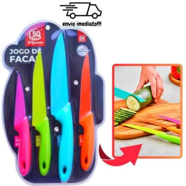Imagem de Jogo De Facas De Inox Com 4 Pçs Kit De Facas Coloridas - Novo Século