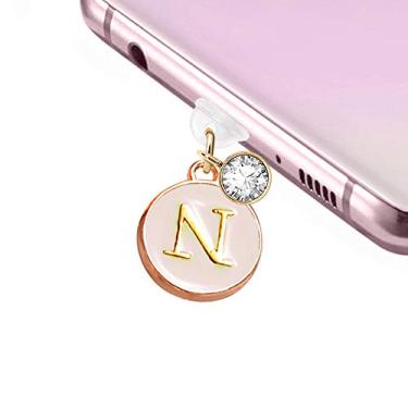 Imagem de ELISE & FONDA TP14 Nova porta de carregamento USB tipo C plugue antipoeira minúsculo redondo letra N pingente de telefone celular para Samsung/Huawei/OnePlus/Xiaomi/oppo novos telefones Android