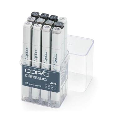 Imagem de  Caneta Copic Marcador Classic 12 Cores Toner Cizento Ponta Dupla