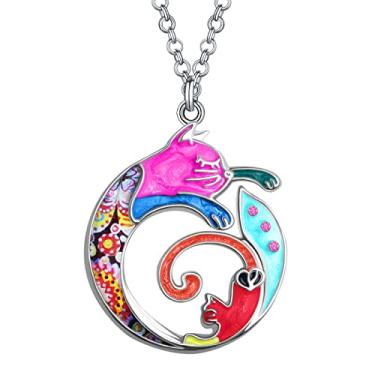 Imagem de DALANE Colar de liga esmaltada para o Dia das Mães com pingente de gato e gatinho presente novidade para animais de estimação joias para mulheres, pingentes, 33mm x28mm, Zinco, Sem Pedra Preciosa