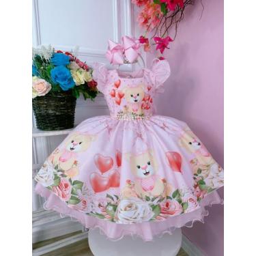 Imagem de Vestido Infantil Ursinha Princesa Cinto de Pérolas Luxo - d-luxe, 1
