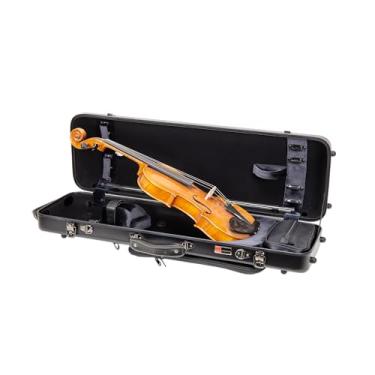 Imagem de Crossrock A capa oblonga de policarbonato serve para violino 4/4 de tamanho completo, inclui cobertor protetor, bolsa de música externa, higrômetro, bolso para acessórios, alças destacáveis - preta