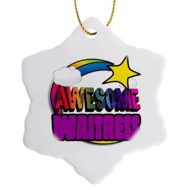 Imagem de 3dRose Ornamento de floco de neve de garçonete incrível, estrela cadente, 7,6 cm