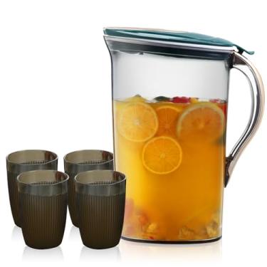 Imagem de Gymdin Jarra de água de plástico de 2,1 litros com tampa – jarra de chá gelado para geladeira e 4 xícaras, sem BPA, inquebrável, ótima para chá gelado, limonada, suco, verde