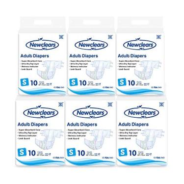 Imagem de Fraldas para adultos Newclears com abas para homens e mulheres, cuidados com a incontinência, absorvente descartável para pessoas com deficiência pós-natal paciente para cuidados com a cama, 10 unidades/pacote, Small - 60 Count