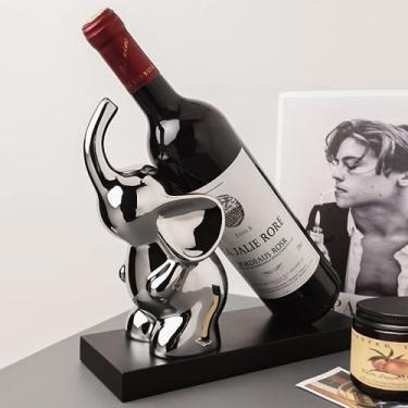 Imagem de Linxia Rack de vinho de mesa, suporte de garrafa decorativo de elefante, suporte de garrafa de vinho independente de prata de cerâmica, suporte de garrafa de vinho, presentes de vinho exclusivos e