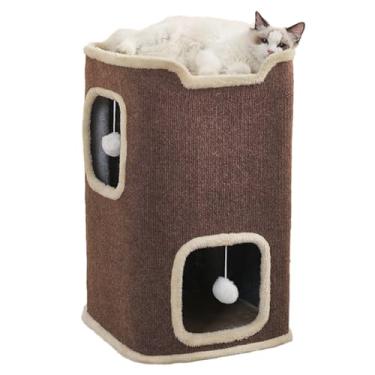 Imagem de Pempet Casa de gato para camas internas para gatos, condomínio de vários níveis, cama caverna dobrável, café, 2L